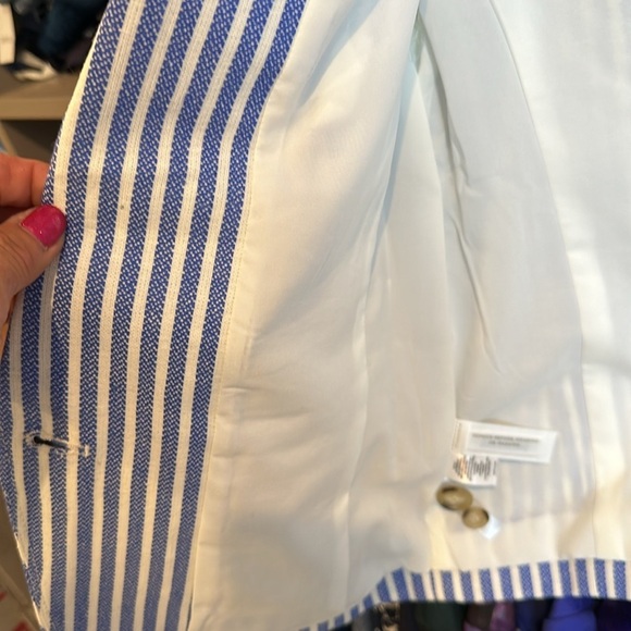 Loft 54% linen blue/white pinstriped one button blazer size 0 - Picture 5 of 5